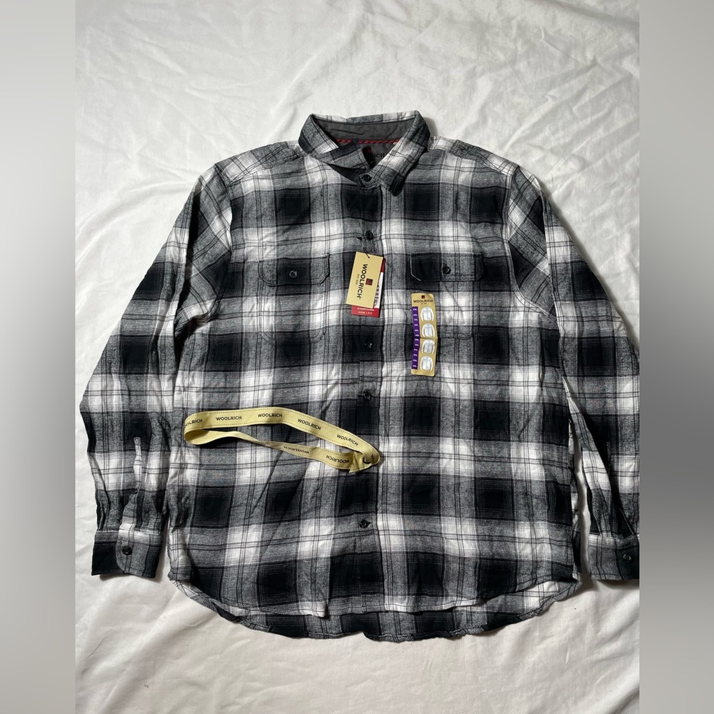NWT Woolrich Black Plaid Flannel button down long sleeve shirt men’s size XXL